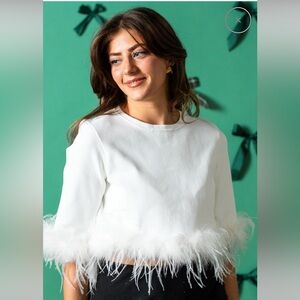 Feather-Trim White Cropped Top - Women